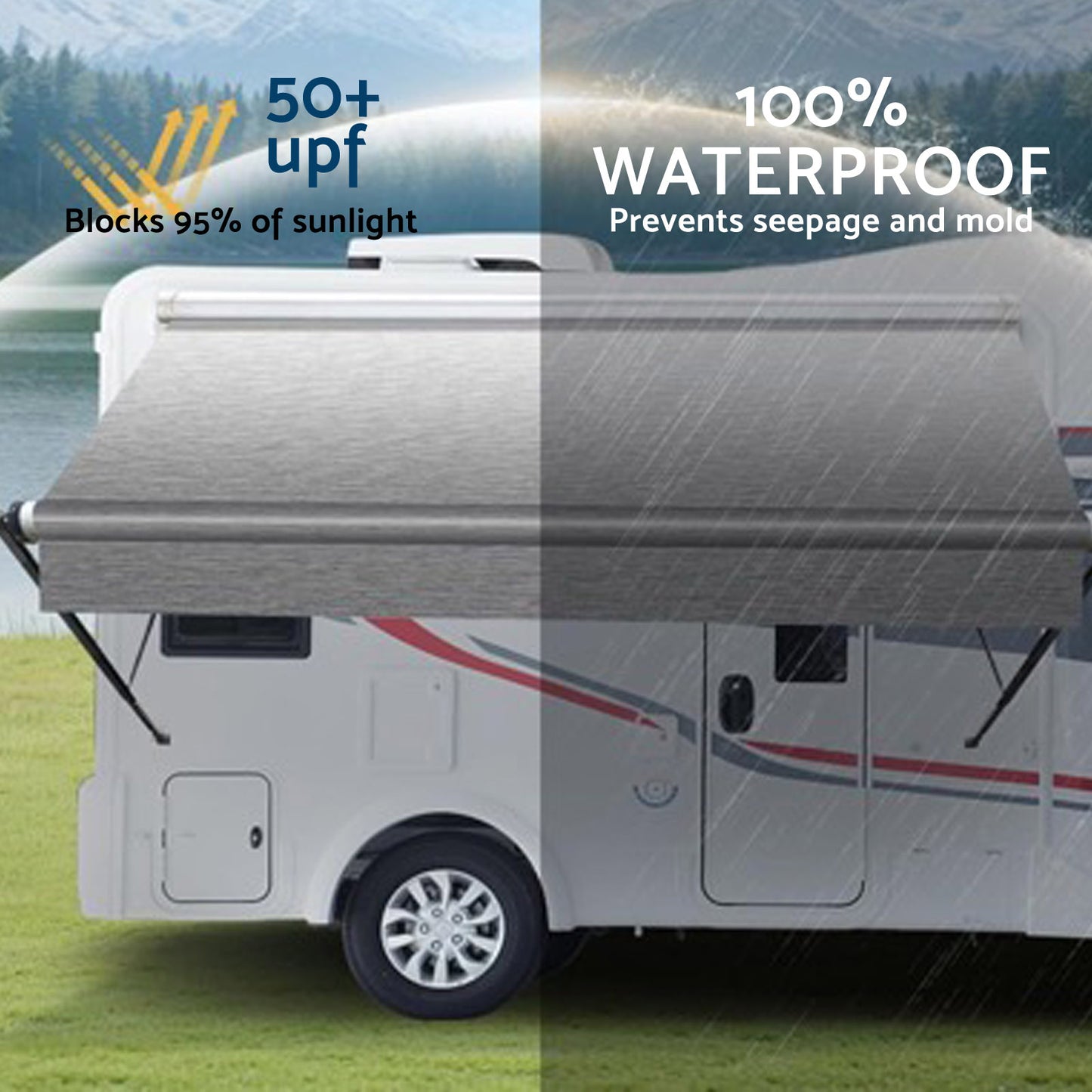 PVC Vinyl Awning Fabric Gray Fade 13-16FT Suitable For RV Caravan Trailer Camper