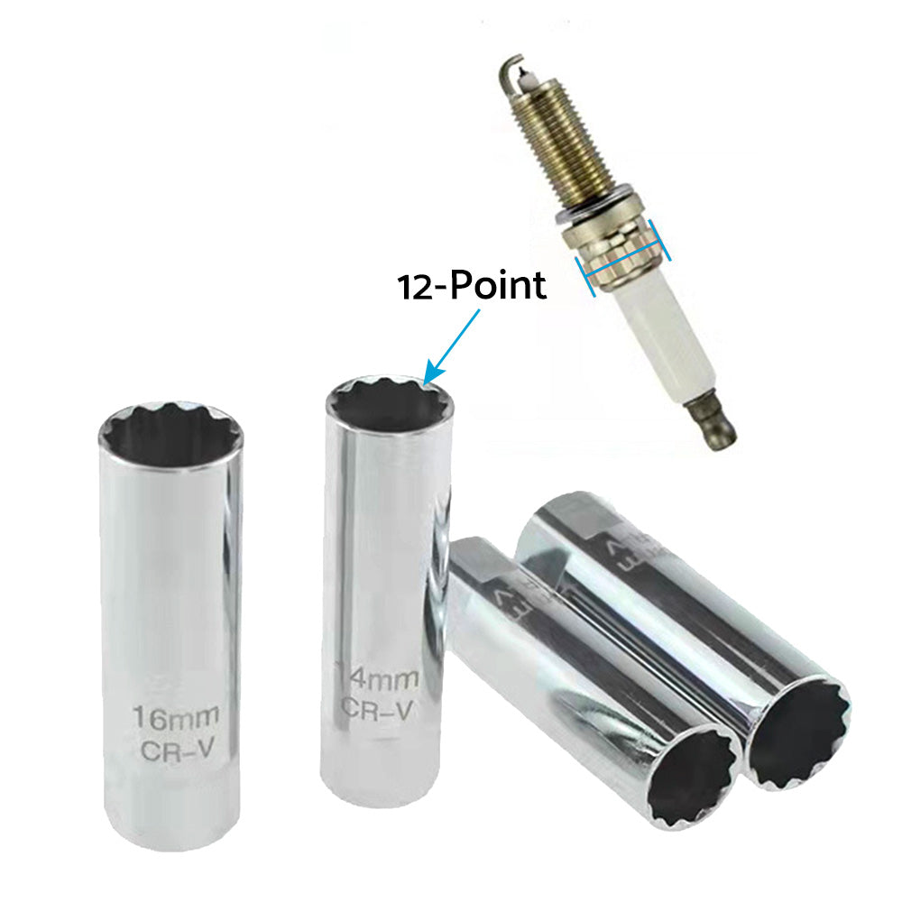 14mm and 16mm 12 Point Deep Thin Wall Spark Plug Socket 3/8 Inch Drive Suitable For Auto Car Removal
