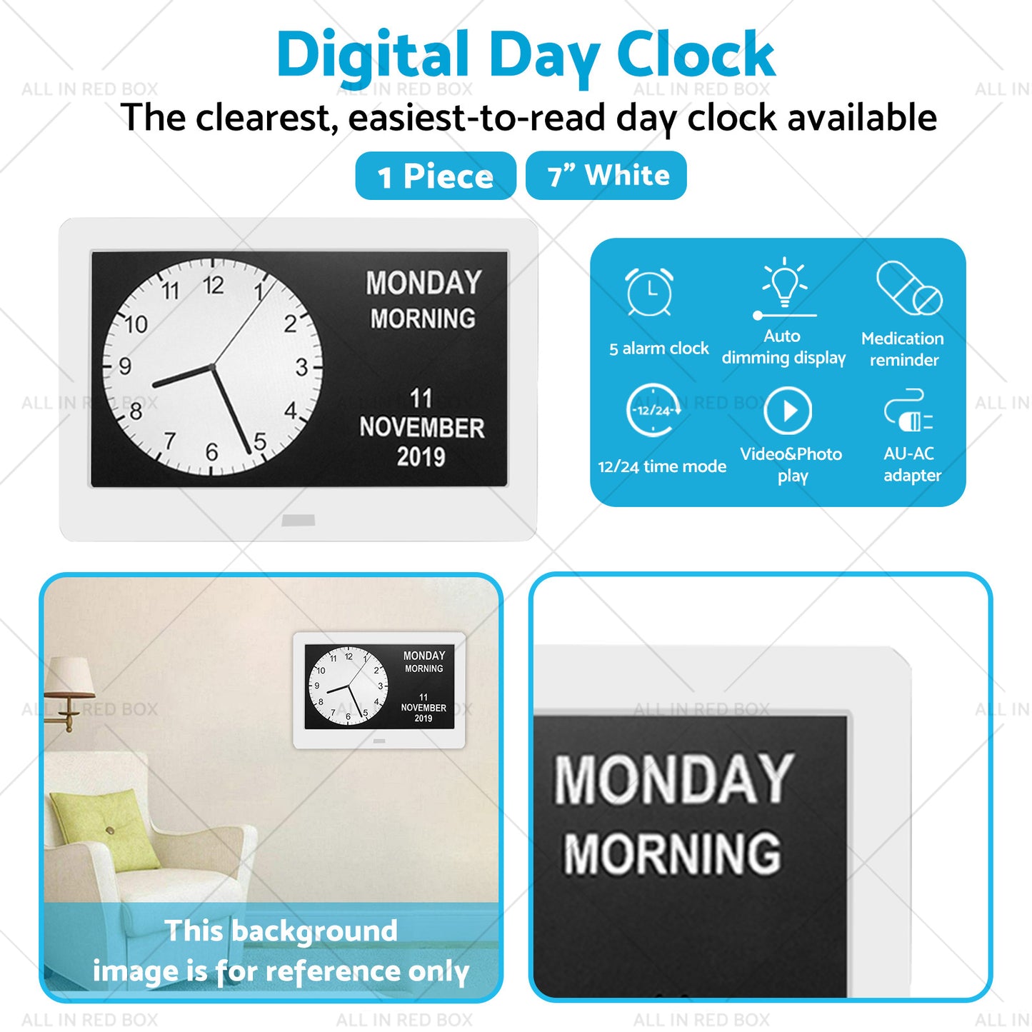 {{ 7  LED Large Digital Day Clock Calendar Dementia Date Week Month Year Time Wall }} - Buy Car Parts Online at {{ Kaka Auto Parts }}.