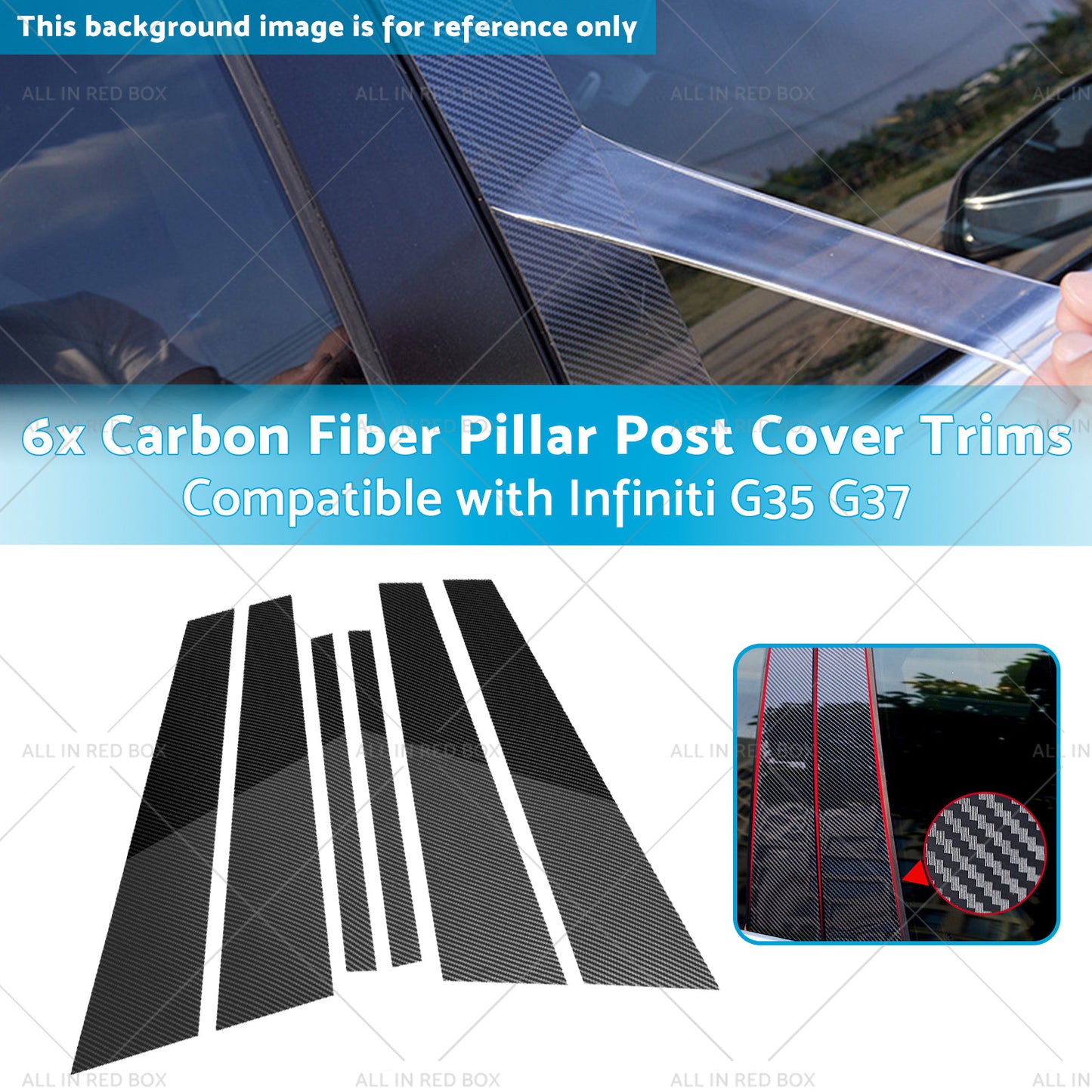 {{ 6x Carbon Fiber Pillar Post Cover Trims Suitable for Infiniti G35 02-13 }} - Buy Car Parts Online at {{ Kaka Auto Parts }}.