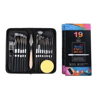 compare product Artist Paint Brush Set 19x Suitable For Watercolour, Acrylic, and Oil Painting with Sponge Brushes