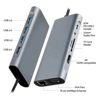 11-in-1 USB-C Hub Adapter with HDMI and USB 3.0 Ports Suitable For MacBook Pro & iPad Pro