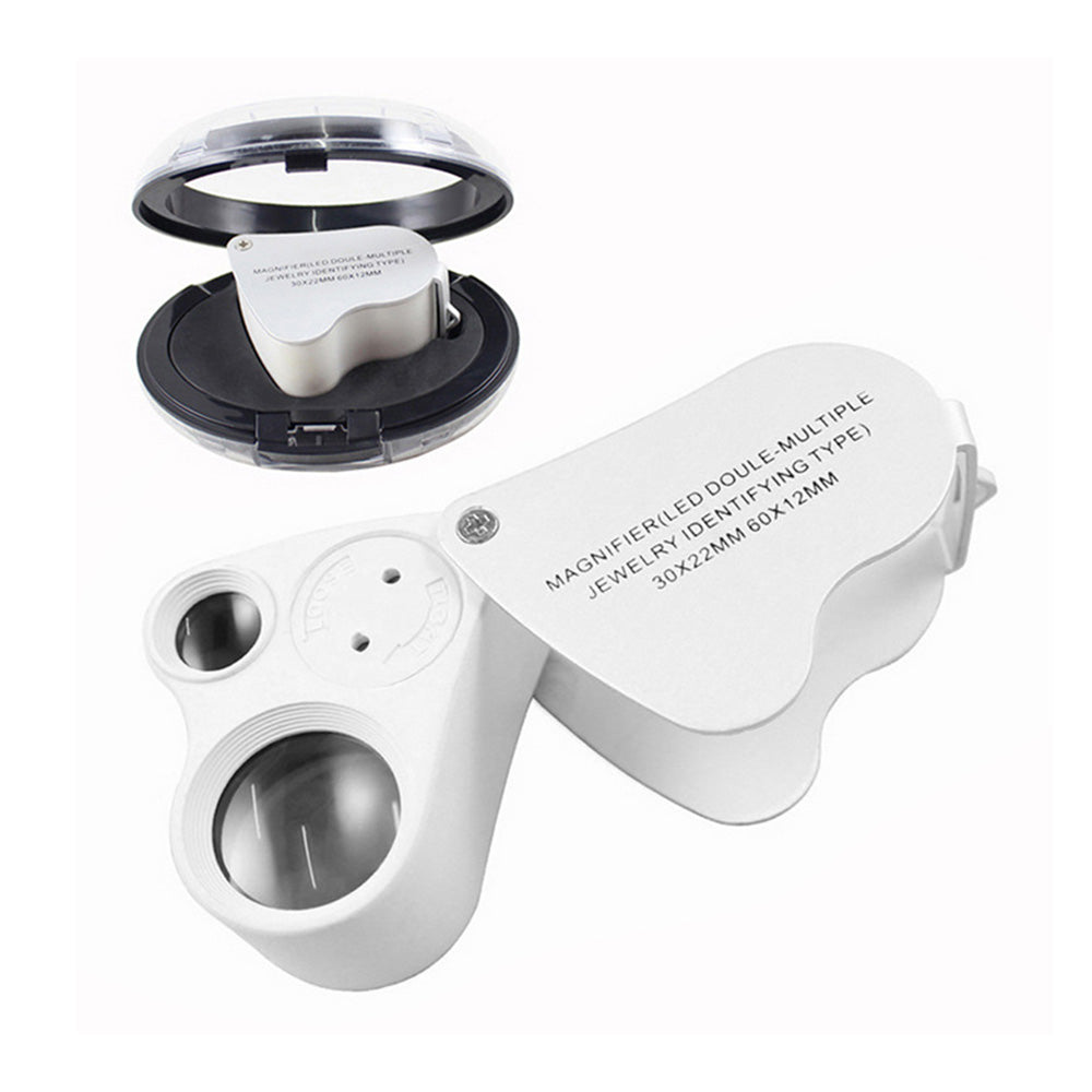 Jewelry Loupe Magnifier 30X 60X With LED Light 2 Lens Illuminated Jewelers Eye Loupe
