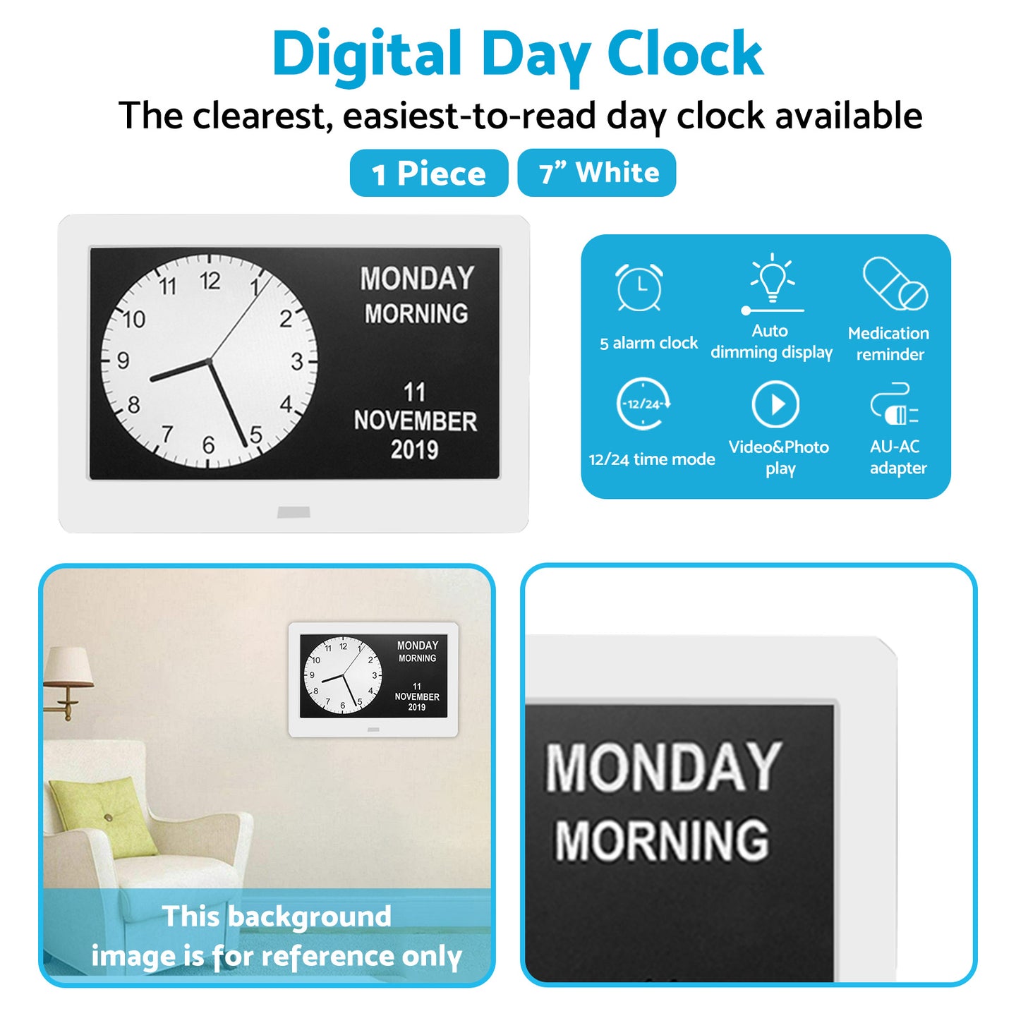 {{ LED Large Digital Day Clock 7  Calendar Dementia Date Week Month Year Time Wall }} - Buy Car Parts Online at {{ Kaka Auto Parts }}.