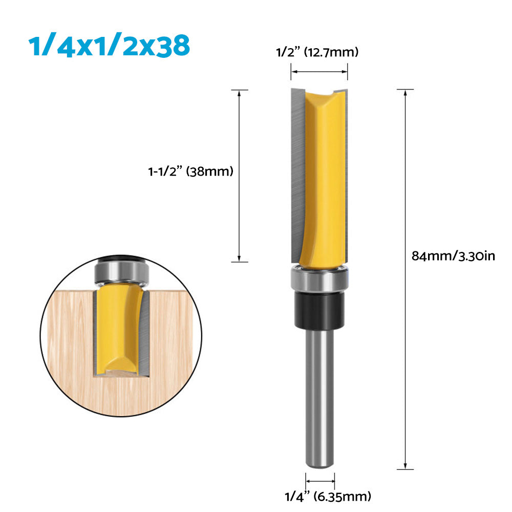 Flush Trim Router Bit Set 1/4 Inch Shank Top Bearing 4PCS Milling Cutter Kit