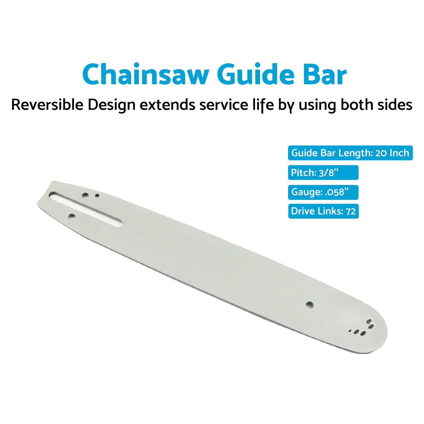 20'' Chainsaw Guide Bar 3/8 .058 72DL Suitable For Poulan/Poulan Pro Shindaiwa