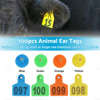 {{ 100x Small 5x4cm Livestock Ear Tags Plastic Numbered for Sheep, Cows, Pigs, Cattle }} - Buy Car Parts Online at {{ Kaka Auto Parts }}.