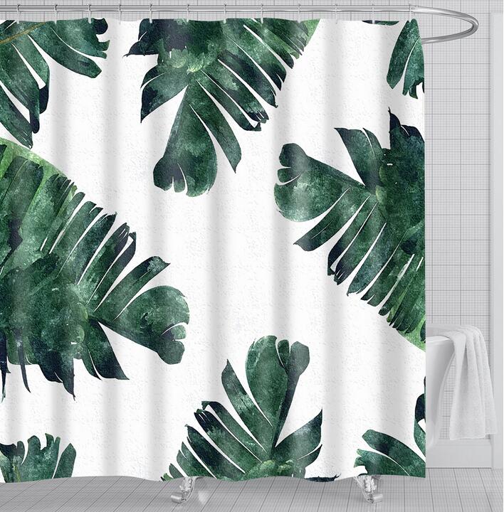 {{ Bathroom Fabric Shower Curtain 12 Hook Set Water Resistant Tropical Plants Panel }} - Buy Car Parts Online at {{ Kaka Auto Parts }}.