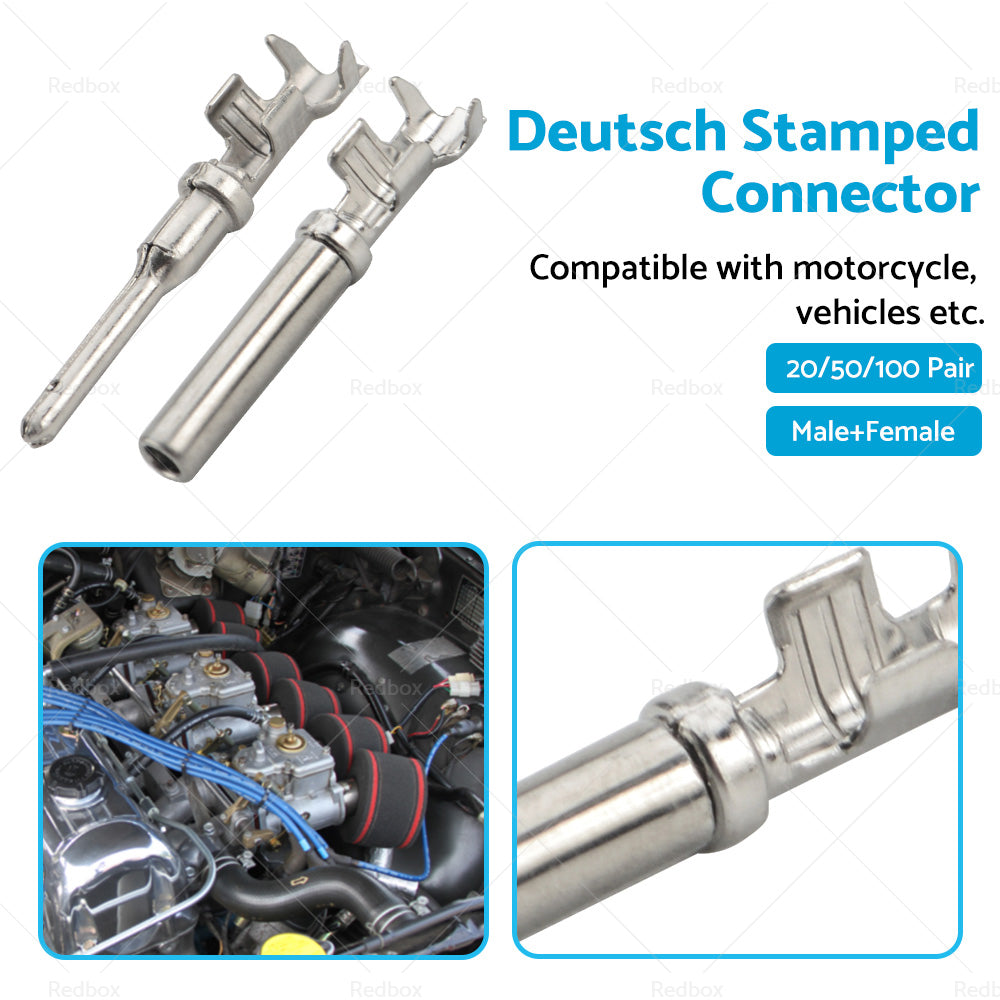 {{ 20 or 50 or 100 Pair Deutsch Solid Terminal No. 16 Stamped Contact Pins Male Female }} - Buy Car Parts Online at {{ Kaka Auto Parts }}.