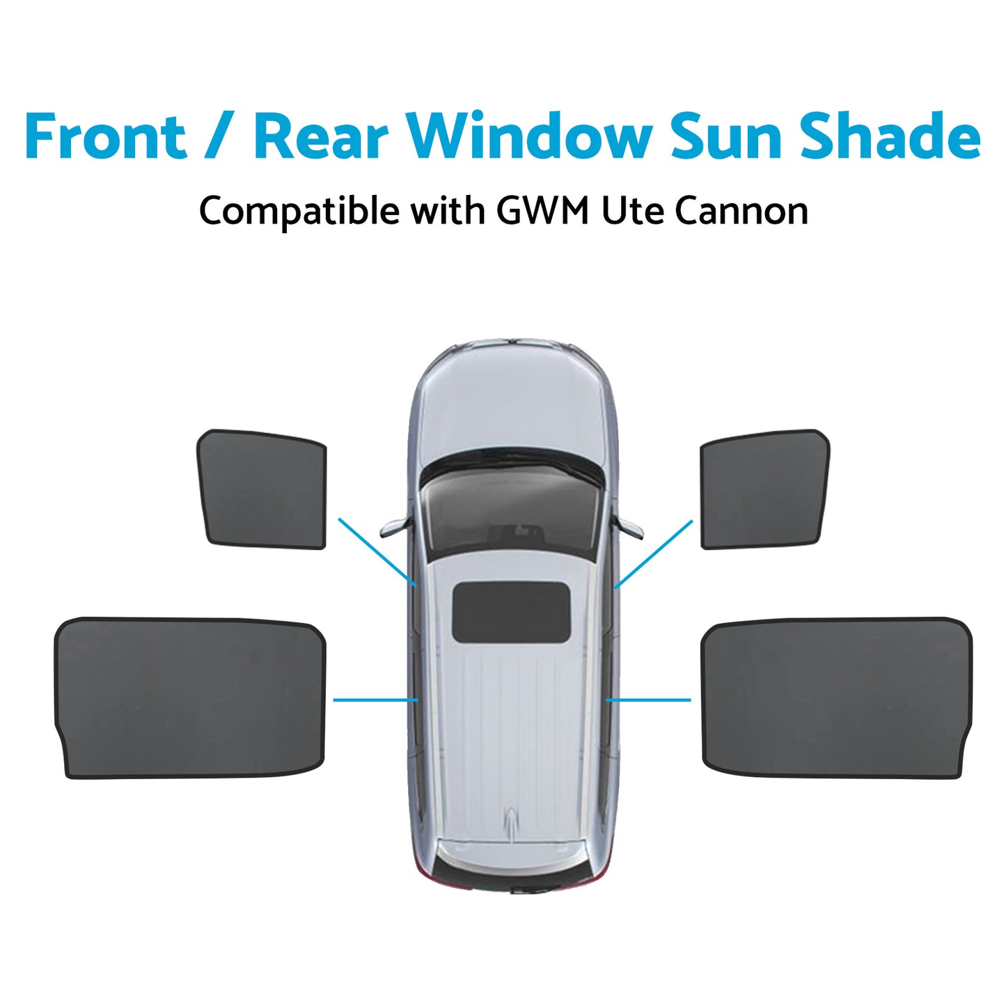 Front Rear Window Sun Shade Magnetic Mesh Suitable For GWM UTE Cannon 2021-2024