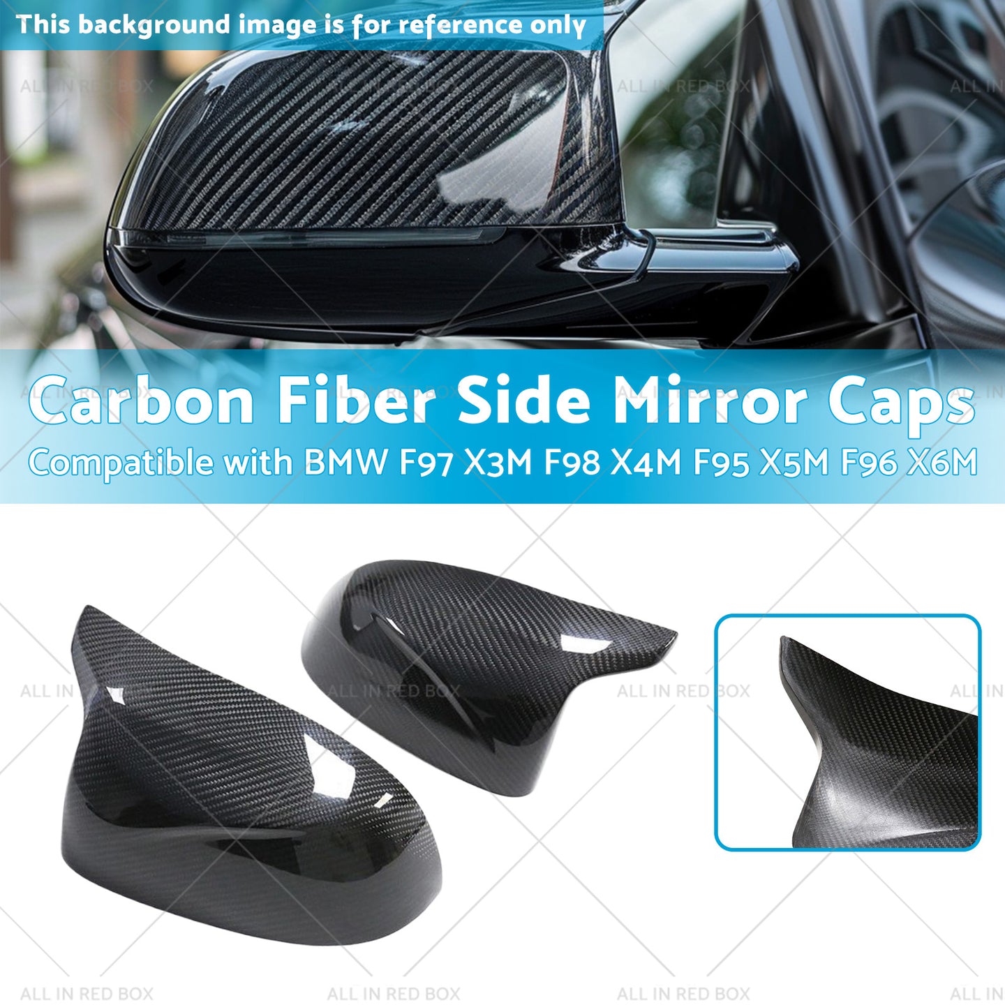 {{ Carbon Fiber Side Mirror Caps Suitable for BMW X5M F96 X6M F97 X3M F98 X4M F95 }} - Buy Car Parts Online at {{ Kaka Auto Parts }}.
