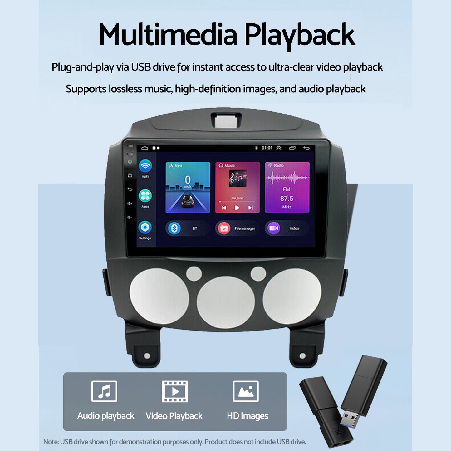 Android 13 Head Unit 9'' Apple CarPlay Bluetooth Suitable For Mazda 2 2007-2014