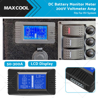 compare product 50-300A LCD Display DC Battery Monitor Meter 200V Voltmeter Amp For RV System