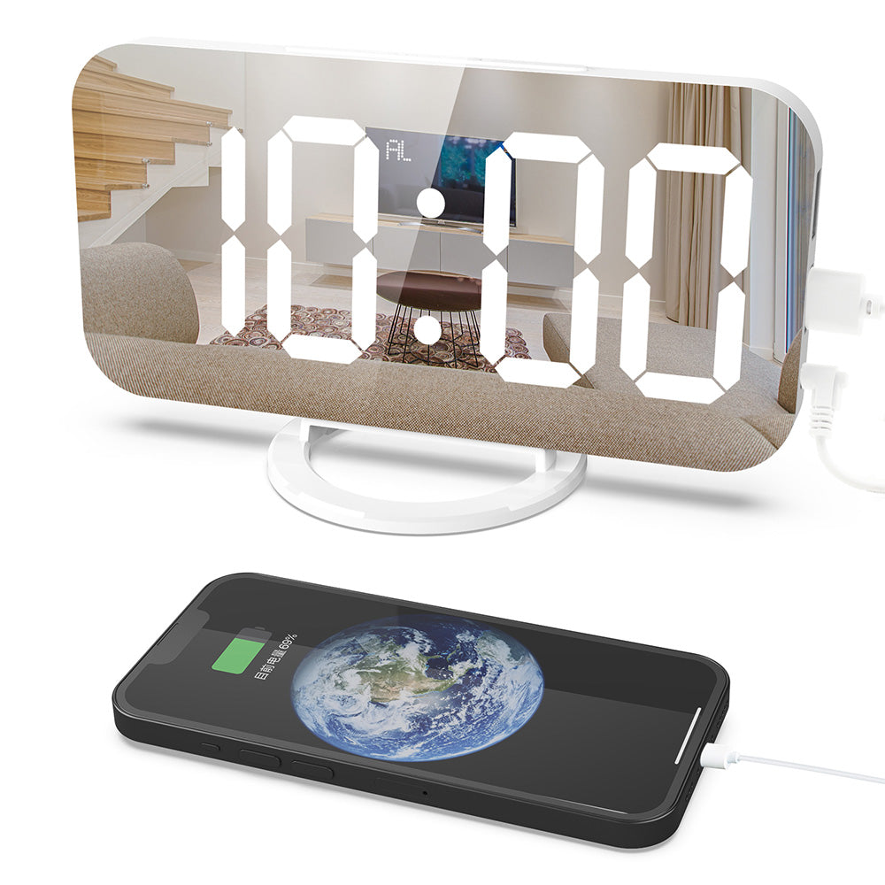 Digital Alarm Clock with Mirror LED Display Suitable For Wall & Bedroom, Snooze Function, Dim Mode