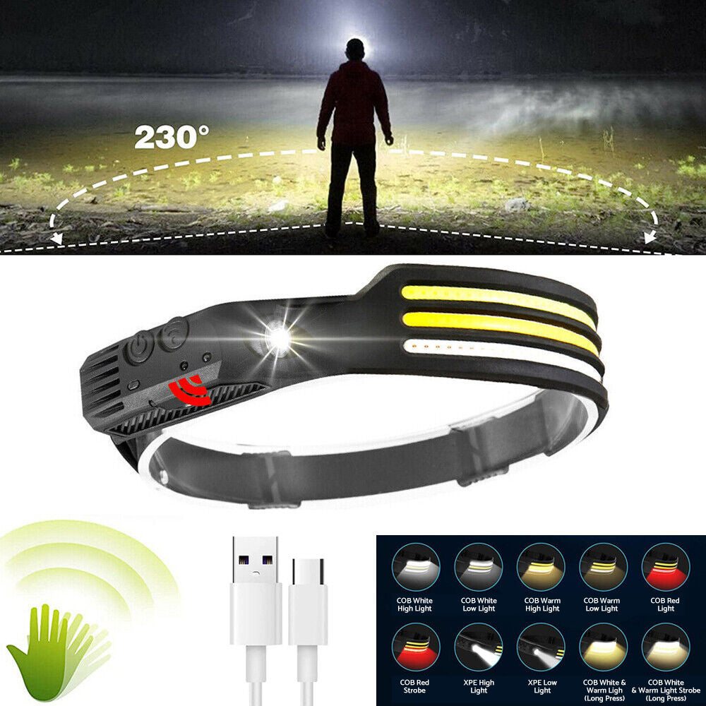 230 Angle LED Headlamp Rechargeable Super Bright Head Torch Headlight Suitable For Outdoor Use