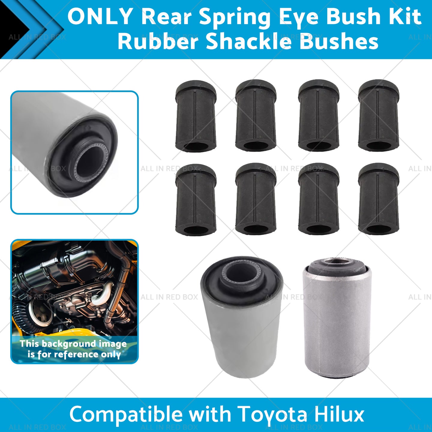 {{ Rear Spring Eye Bush Kit Rubber Shackle Bushes Suitable for 91-04 Toyota Hilux }} - Buy Car Parts Online at {{ Kaka Auto Parts }}.