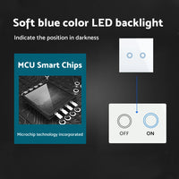 87x87mm LED Touch Wall Light Switch 2-Gang 1-Way Suitable For Home & Office Installation