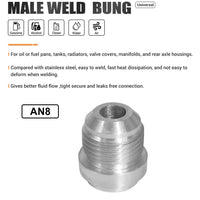 AN8 Male Aluminium Weld-On JIC Bungs x 2 Fitting -10AN JXSS032-10-A