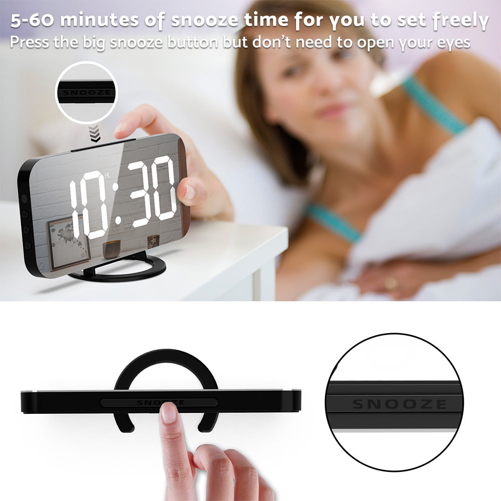{{ Digital Alarm Clock Mirror LED Display Snooze Function Dim Mode Wall Bedroom }} - Buy Car Parts Online at {{ Kaka Auto Parts }}.