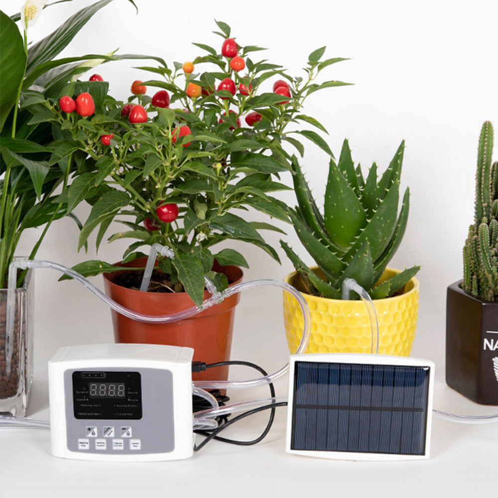 Smart Drip Self-Watering Irrigation Timer Kit 10M Solar-Powered Automatic Plant Watering System