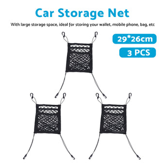 compare product 3x Car & Truck Seat Mesh Storage Net Bag Organizer Suitable For Multi-Pocket Use