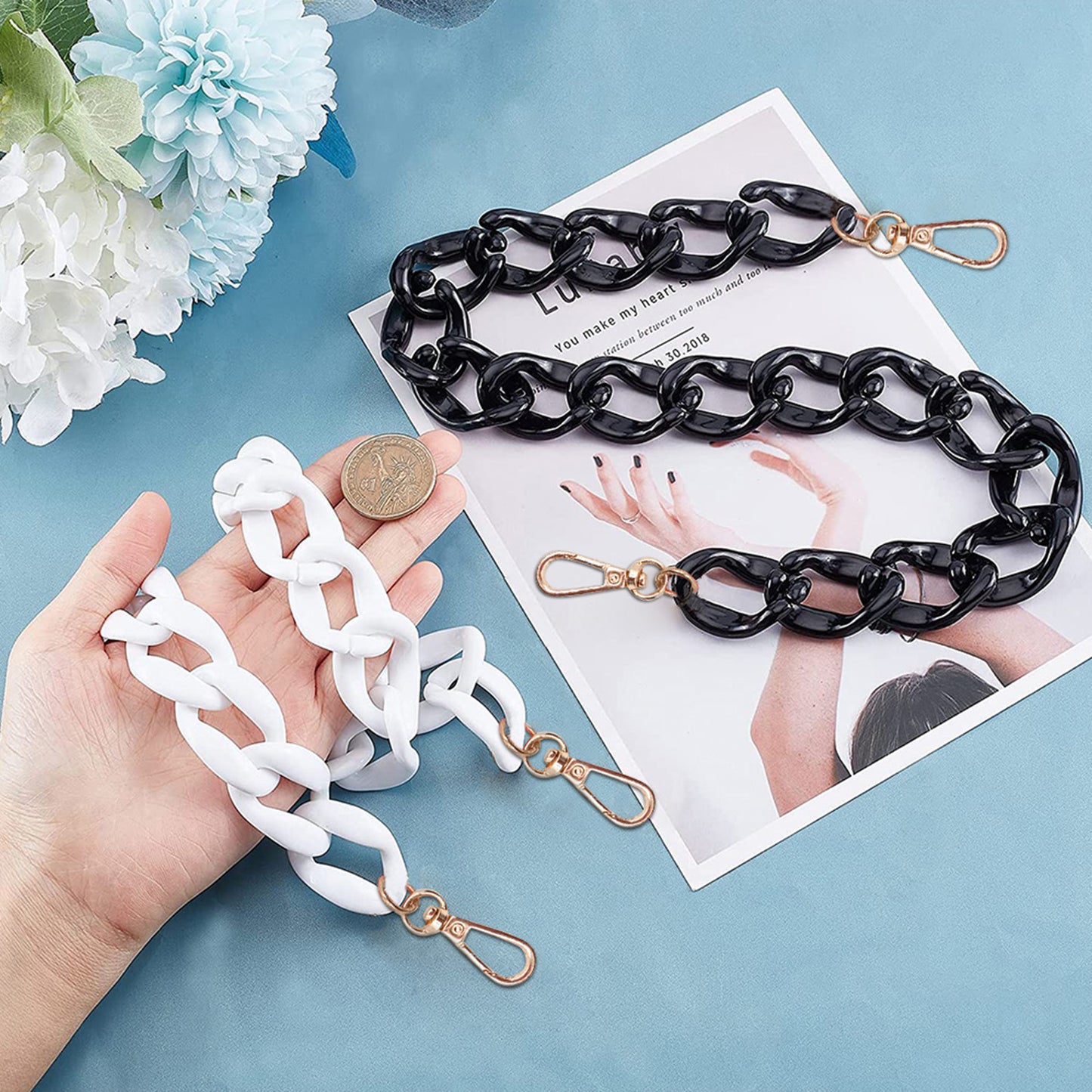 2PCS Resin Purse Chain Handle Acrylic Bag Strap Detachable Purse Clutches Handle