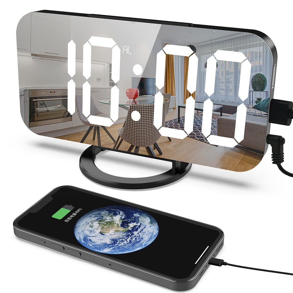 Digital Alarm Clock with Mirror LED Display Suitable For Wall & Bedroom, Snooze Function, Dim Mode