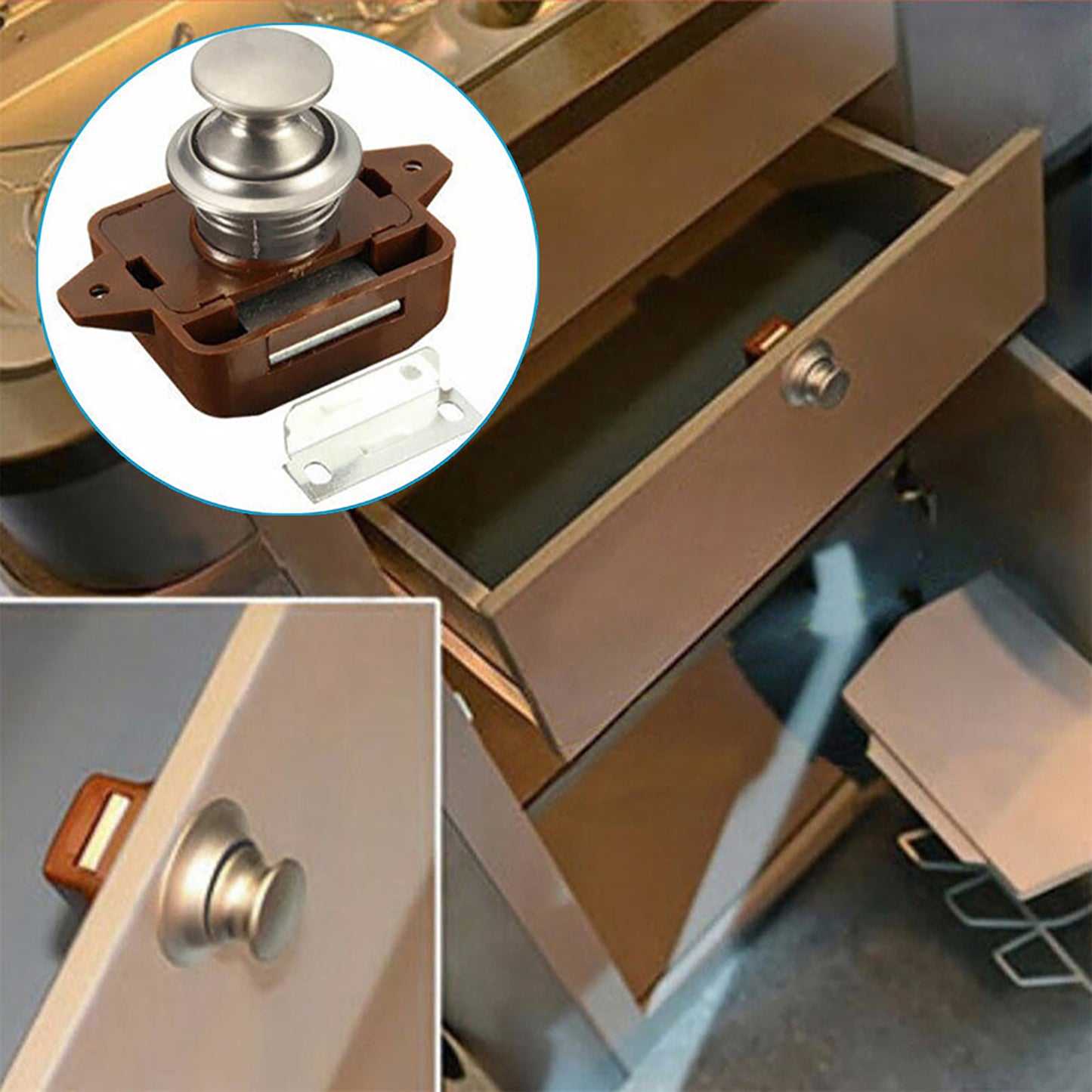 Push Button Latch Knob Catch Lock Suitable For RV Drawer Cupboard Door Caravan Cabinet