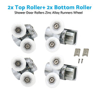 Shower Door Roller 4x Zinc Alloy Twin Top & Bottom Runners Wheel 23mm Suitable For Sliding Doors