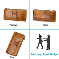 Leather Wallet Unisex Zip-Around Card Coin Holder Brown Black Red