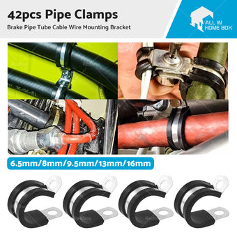 compare product 42pcs Rubber Lined Steel P Clips - Brake Pipe Tube Cable Wire Mounting Bracket