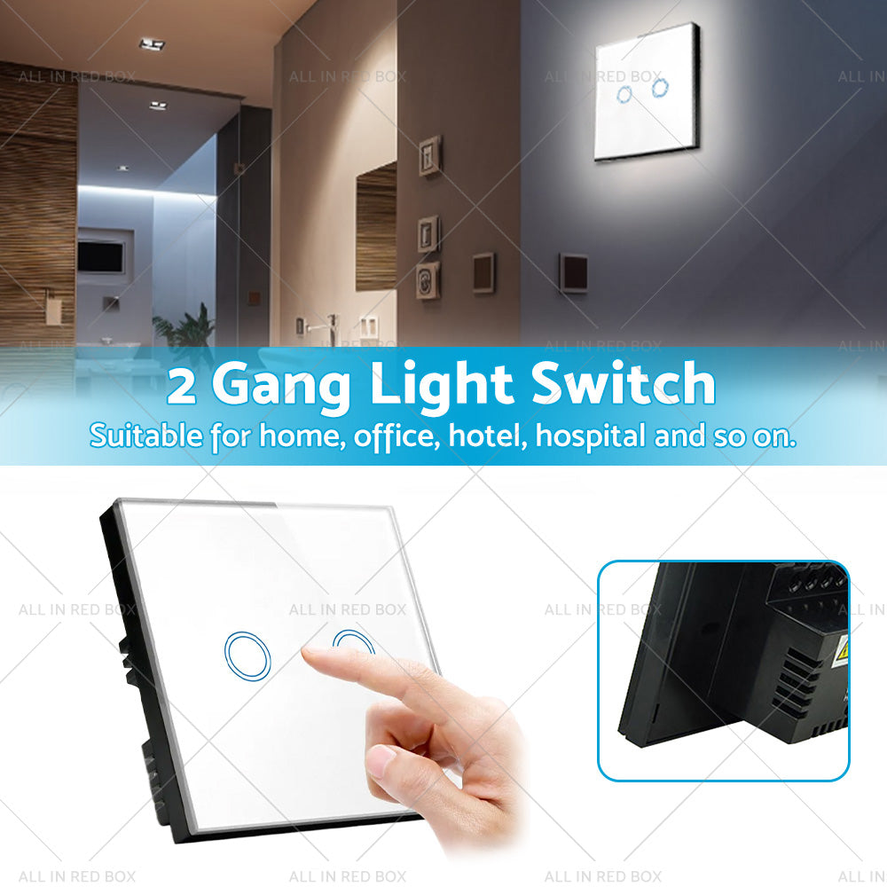 {{ 87x87mm Touch Wall Light Switch LED 2 Gang 1way Touch Glass Switch }} - Buy Car Parts Online at {{ Kaka Auto Parts }}.