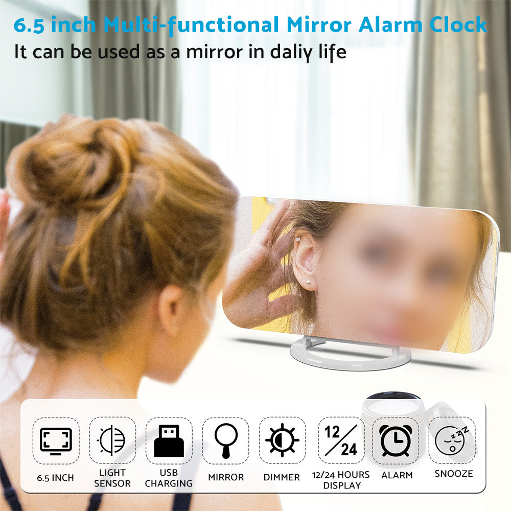 {{ Digital Alarm Clock Mirror LED Display Snooze Function Dim Mode Wall Bedroom }} - Buy Car Parts Online at {{ Kaka Auto Parts }}.