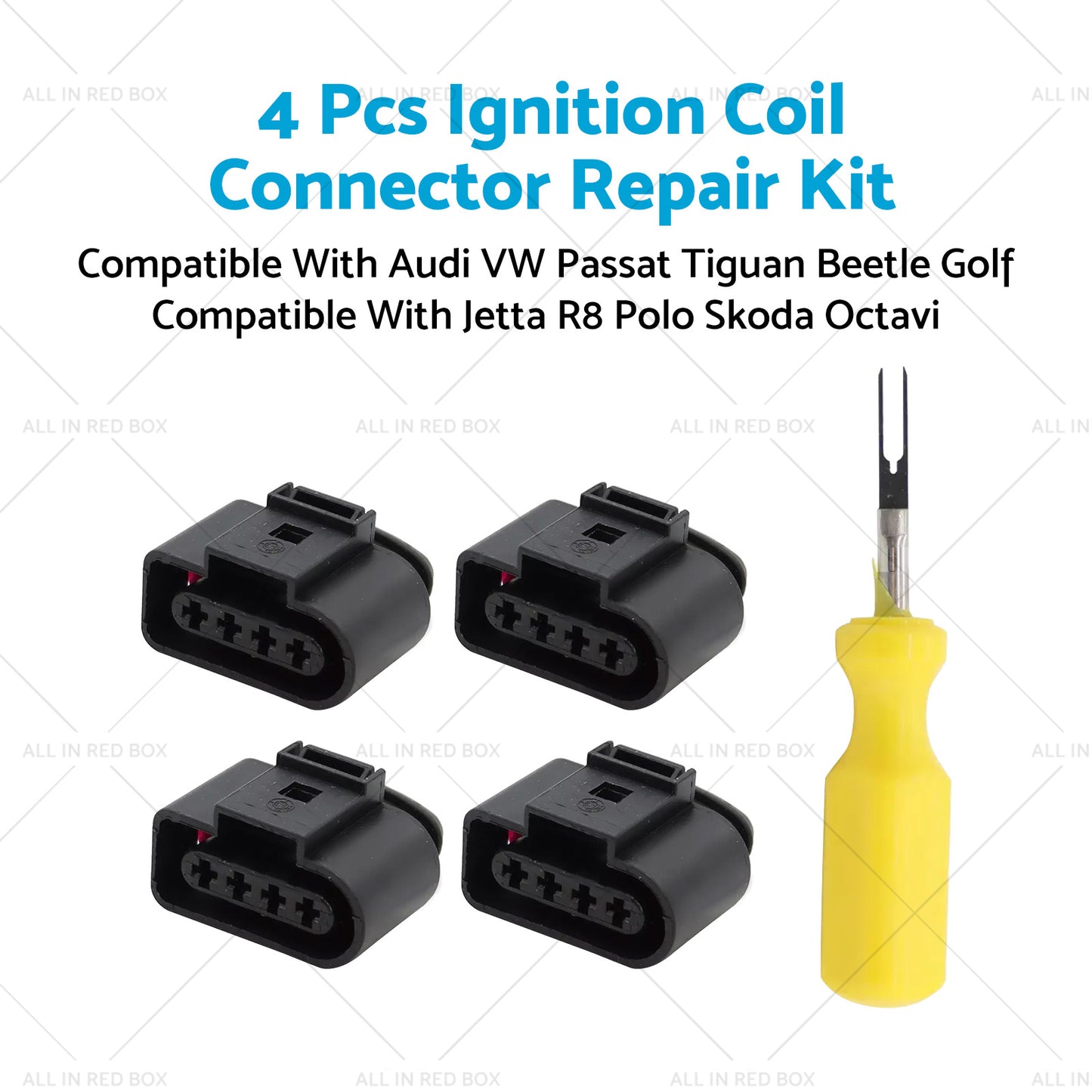 {{ 4x Ignition Coil Connector Repair Kit 4Way Female Suitable for Audi VW 4B0973724 }} - Buy Car Parts Online at {{ Kaka Auto Parts }}.