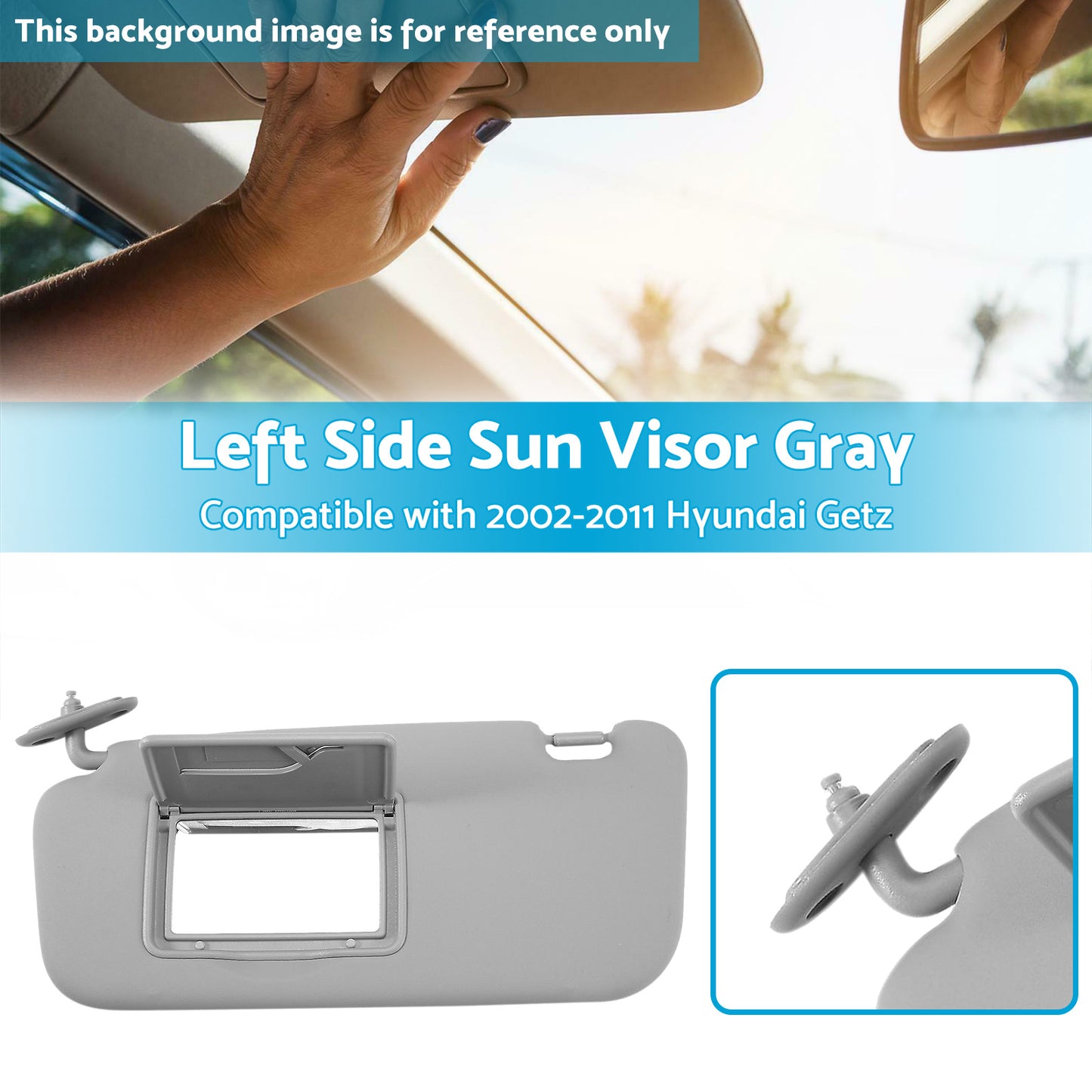 {{ Front Left Side Sun Visor Sunvisor Sunshade For Hyundai Getz Click 02-11 Gray }} - Buy Car Parts Online at {{ Kaka Auto Parts }}.