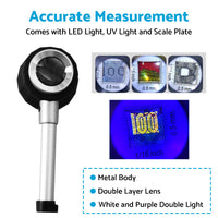 Hand Held 45x Magnifying Glass Jewellery Magnifier Loupe with Scale 3 Led Lights