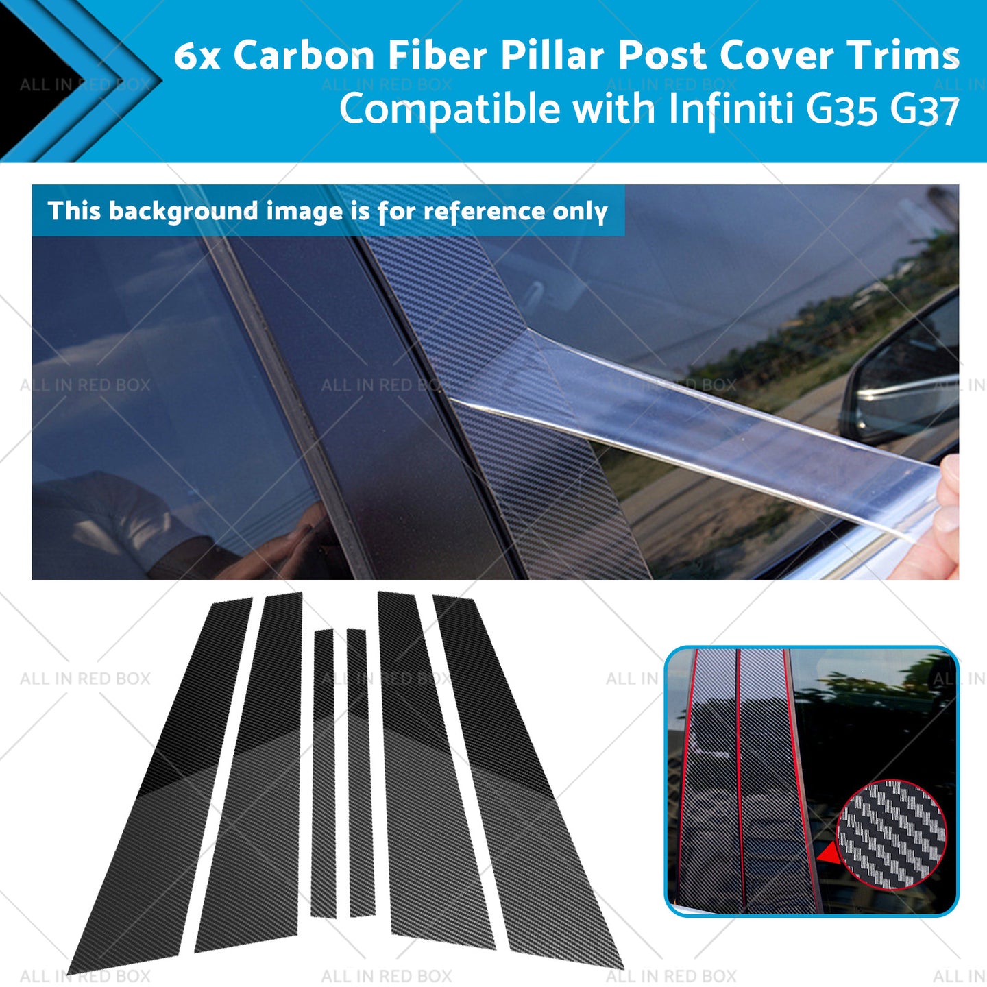 {{ 6x Carbon Fiber Pillar Post Cover Trims Suitable for Infiniti G35 02-13 }} - Buy Car Parts Online at {{ Kaka Auto Parts }}.