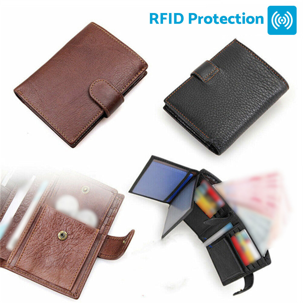 RFID Blocking Slim Leather Trifold Wallet With Credit Card Holder For Men