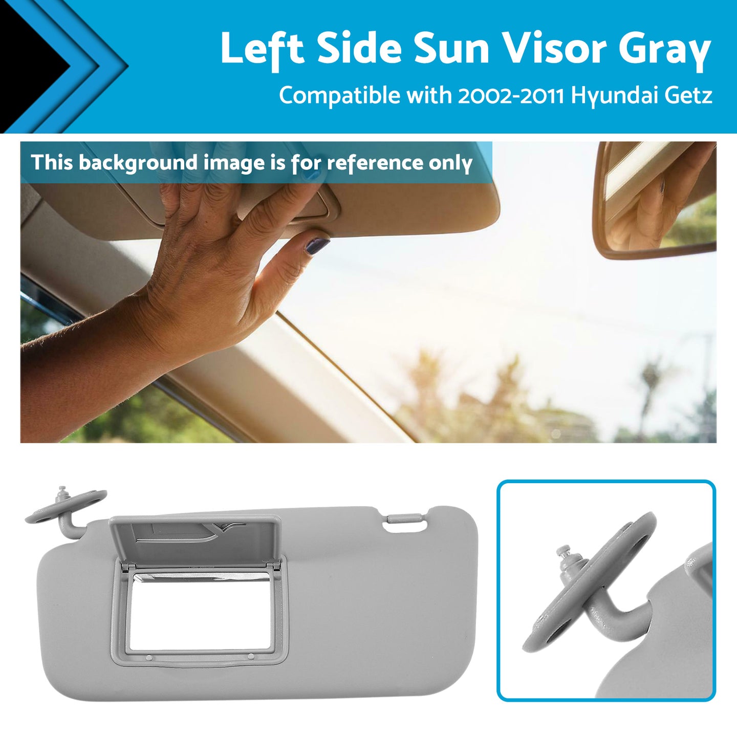 {{ Front Left Side Sun Visor Sunvisor Sunshade For Hyundai Getz Click 02-11 Gray }} - Buy Car Parts Online at {{ Kaka Auto Parts }}.