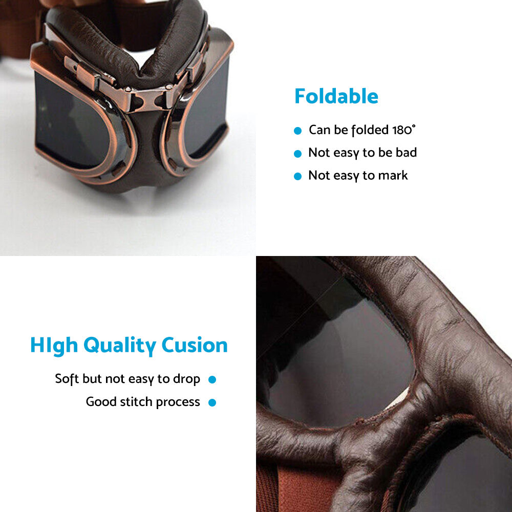 Vintage Pilot Motorcycle Racing Goggles Retro Aviator ATV UTV Dirt Bike Eyewear