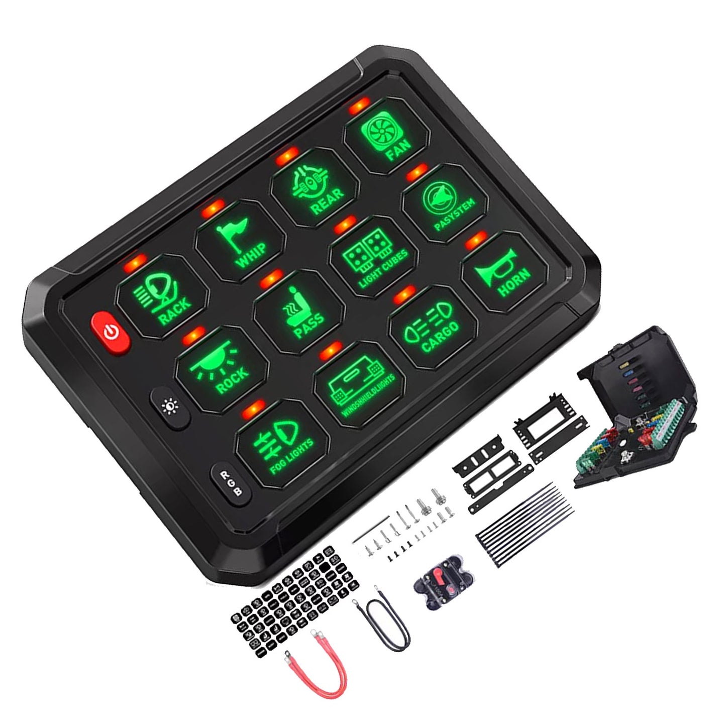 12 Gang RGB Switch Panel Kit With Labels Suitable For Universal Offroad Vehicles