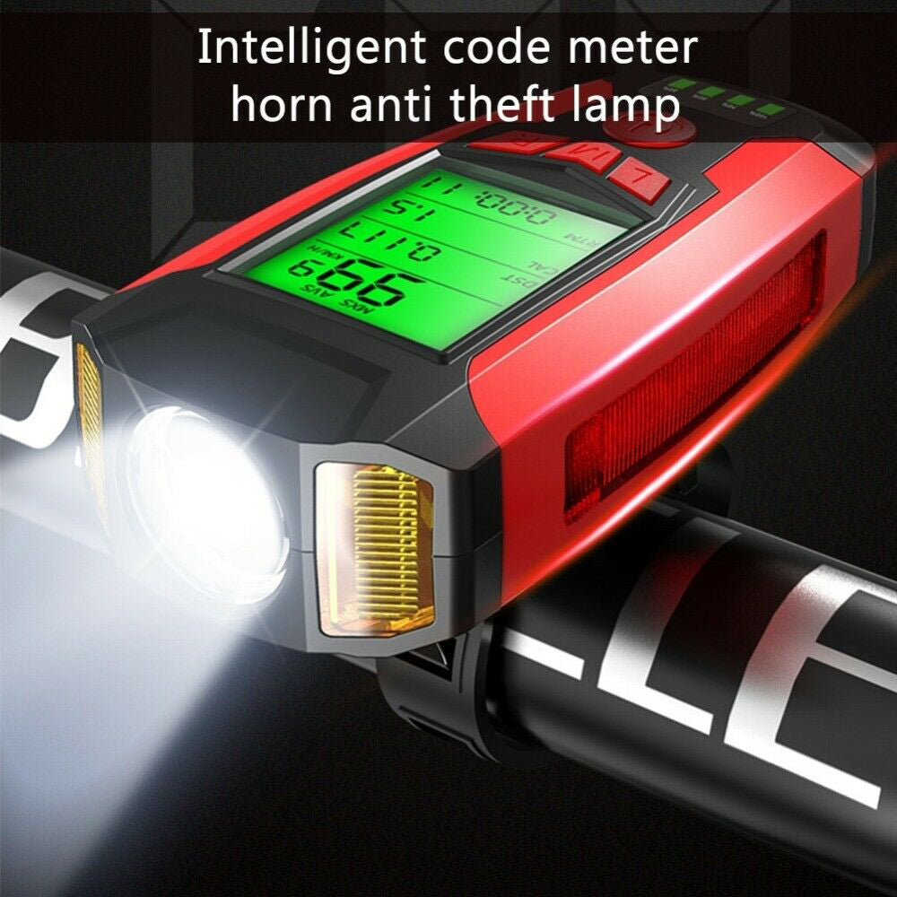 LED Bicycle Headlight with Horn and Speedometer USB-Rechargeable Front Bike Light Suitable For Bicycles