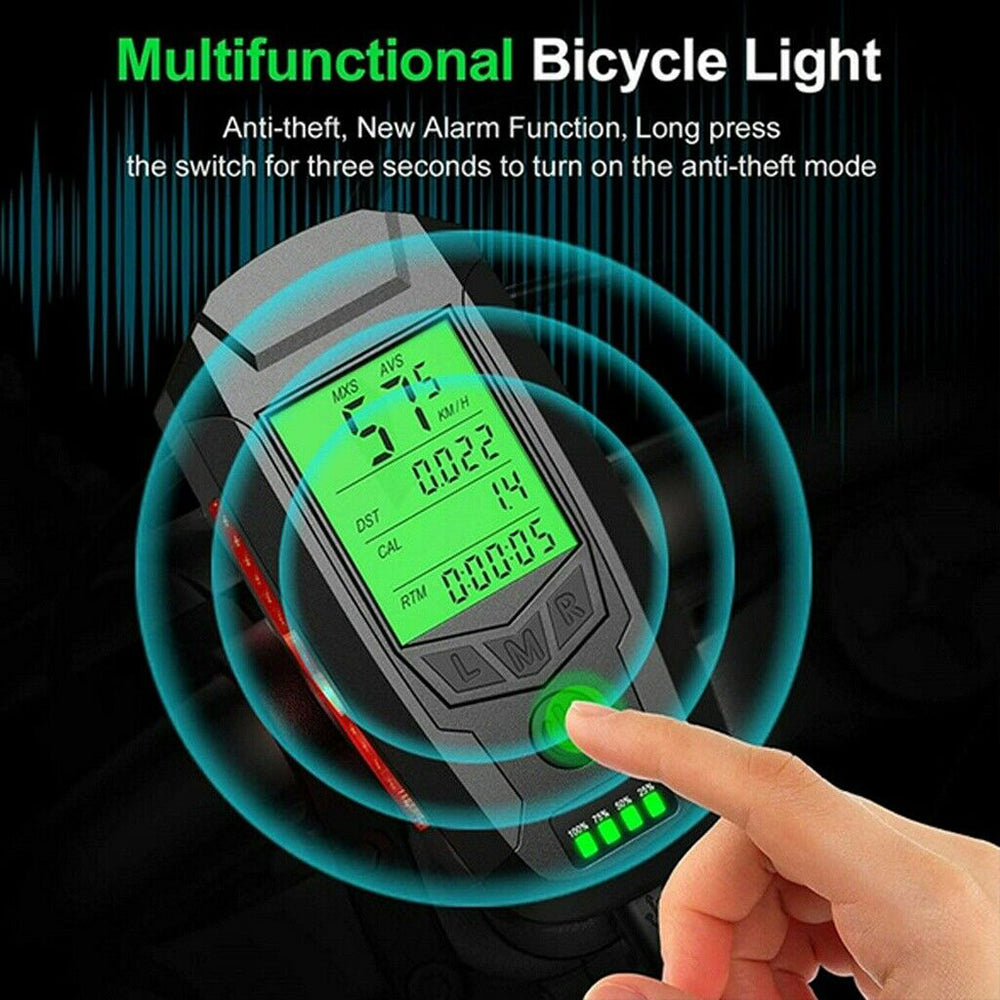 LED Bicycle Headlight with Horn and Speedometer USB-Rechargeable Front Bike Light Suitable For Bicycles