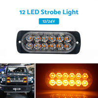 12 LED Strobe Light Emergency Warning Beacon White Amber 12V/24V