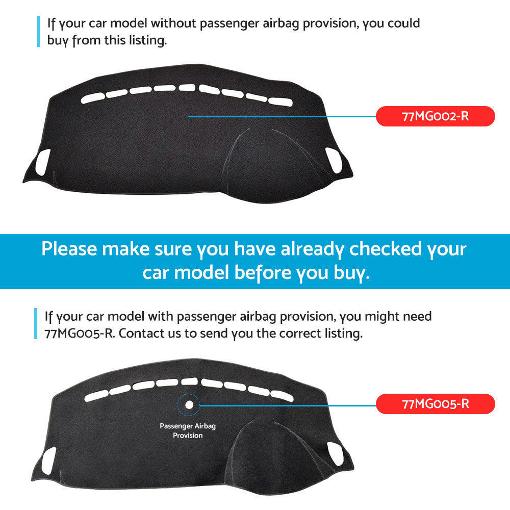 Dash Mat Suitable For MG MG3 Excite CORE Hatchback 5 Door 2018-2021 MY18 Black Non-Slip