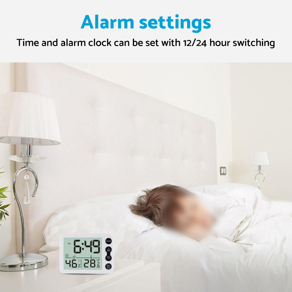Small Mini Digital Clock with Temperature Display Suitable For Travel, LCD LED, Alarm, Battery Operated – Black & White