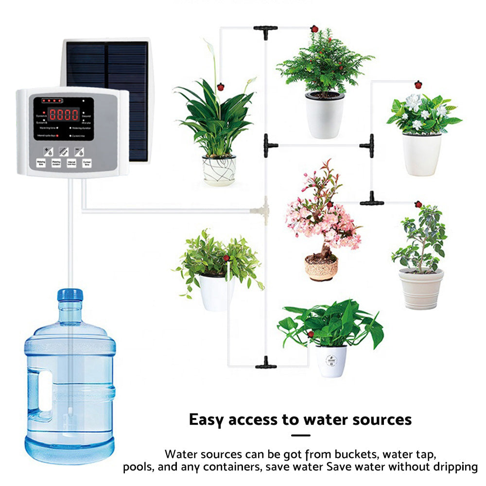 Smart Drip Self-Watering Irrigation Timer Kit 10M Solar-Powered Automatic Plant Watering System