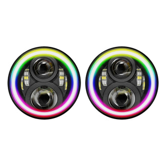 compare product RGB Halo 7-Inch LED Projector Headlights Hi/Lo Beam DRL Suitable For Jeep GQ