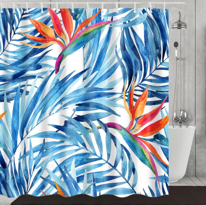 {{ Bathroom Fabric Shower Curtain 12 Hook Set Water Resistant Tropical Plants Panel }} - Buy Car Parts Online at {{ Kaka Auto Parts }}.