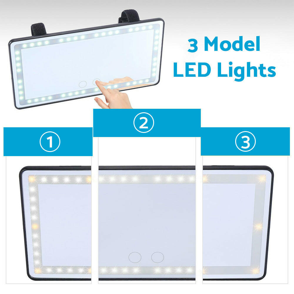 Sun Visor Makeup Cosmetic Mirror Set with 3-Type 60 LED Light 26x13cm Black Suitable For Universal Cars